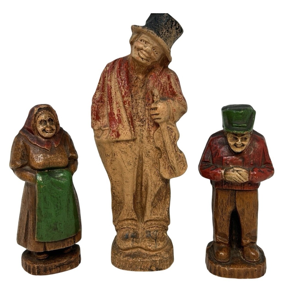 Vintage Scandinavian Folk Art Hand Carved Wood Figures Fiddler Lot of 3